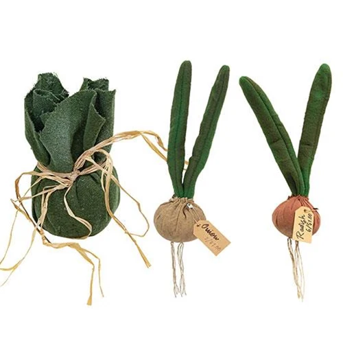 Set of 3 Lettuce Radish and Onion Fabric Vegetables
