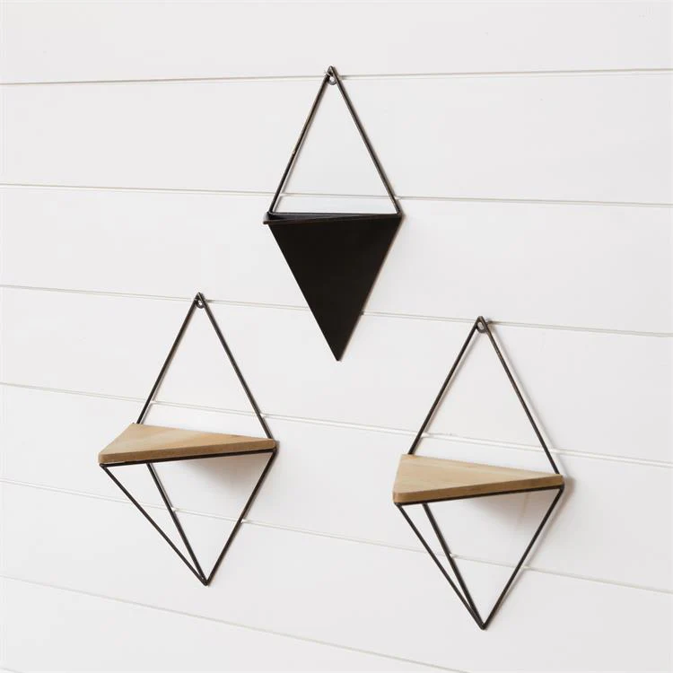 Set of 3 Metal Geometric Wall Shelves & Planter