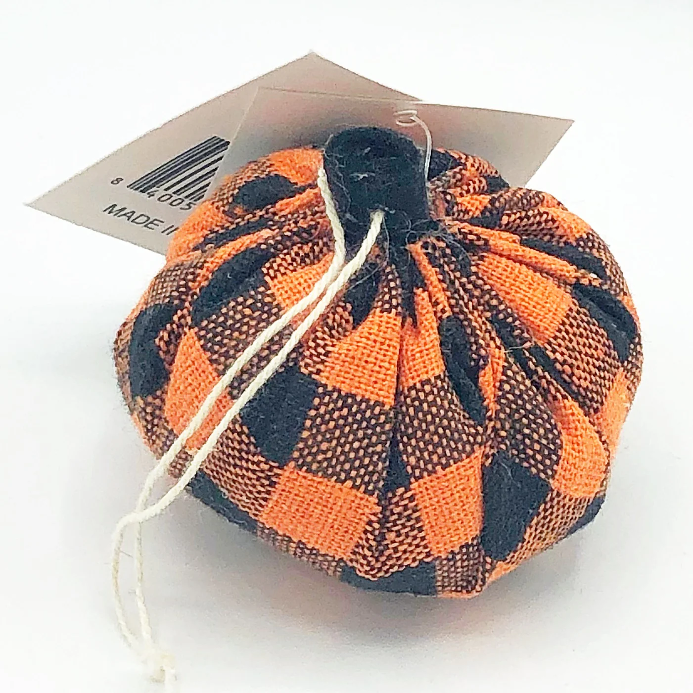 Set of 3 Mini Fabric Pumpkins - Orange Black Buffalo Plaid - Image 3