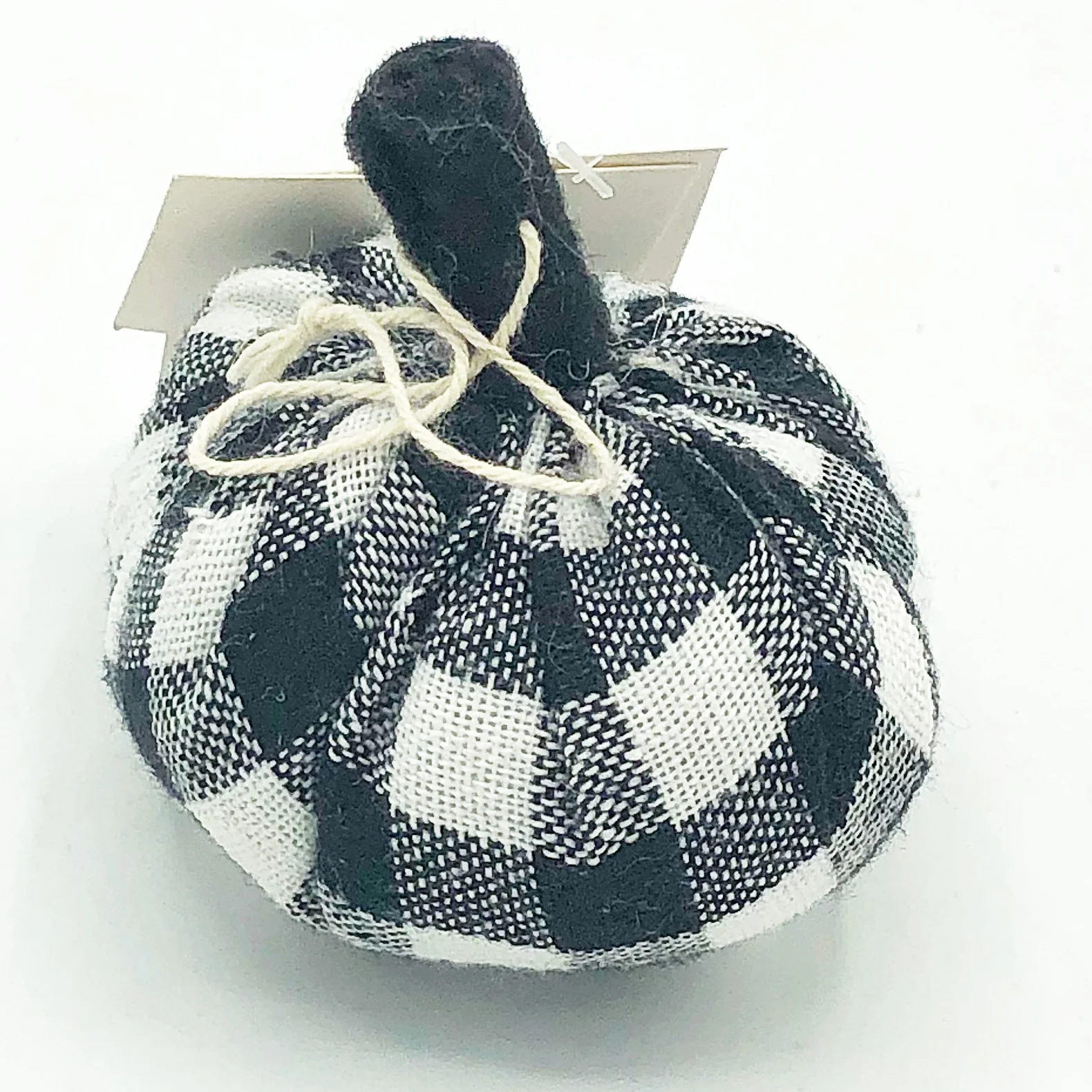Set of 3 Mini Fabric Pumpkins - Orange Black Buffalo Plaid - Image 5