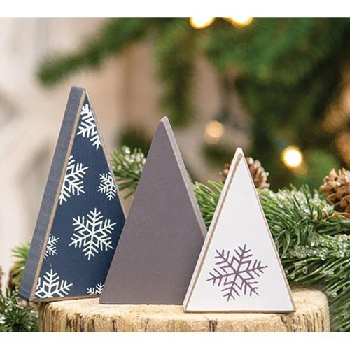 💙 Set of 3 Mini Wooden Snowflake Christmas Tree Sitters - Image 2
