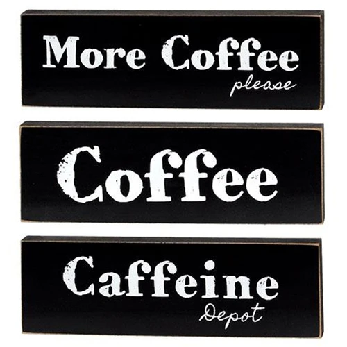 Set of 3 More Coffee Please 9.5" Black Wooden Block Signs - Image 2