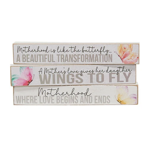 Set of 3 Motherhood Butterfly Mini Stick Signs
