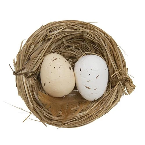 Set of 3 Natural Faux Decorative Eggs in Nests - Image 3