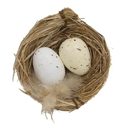 Set of 3 Natural Faux Decorative Eggs in Nests - Image 4