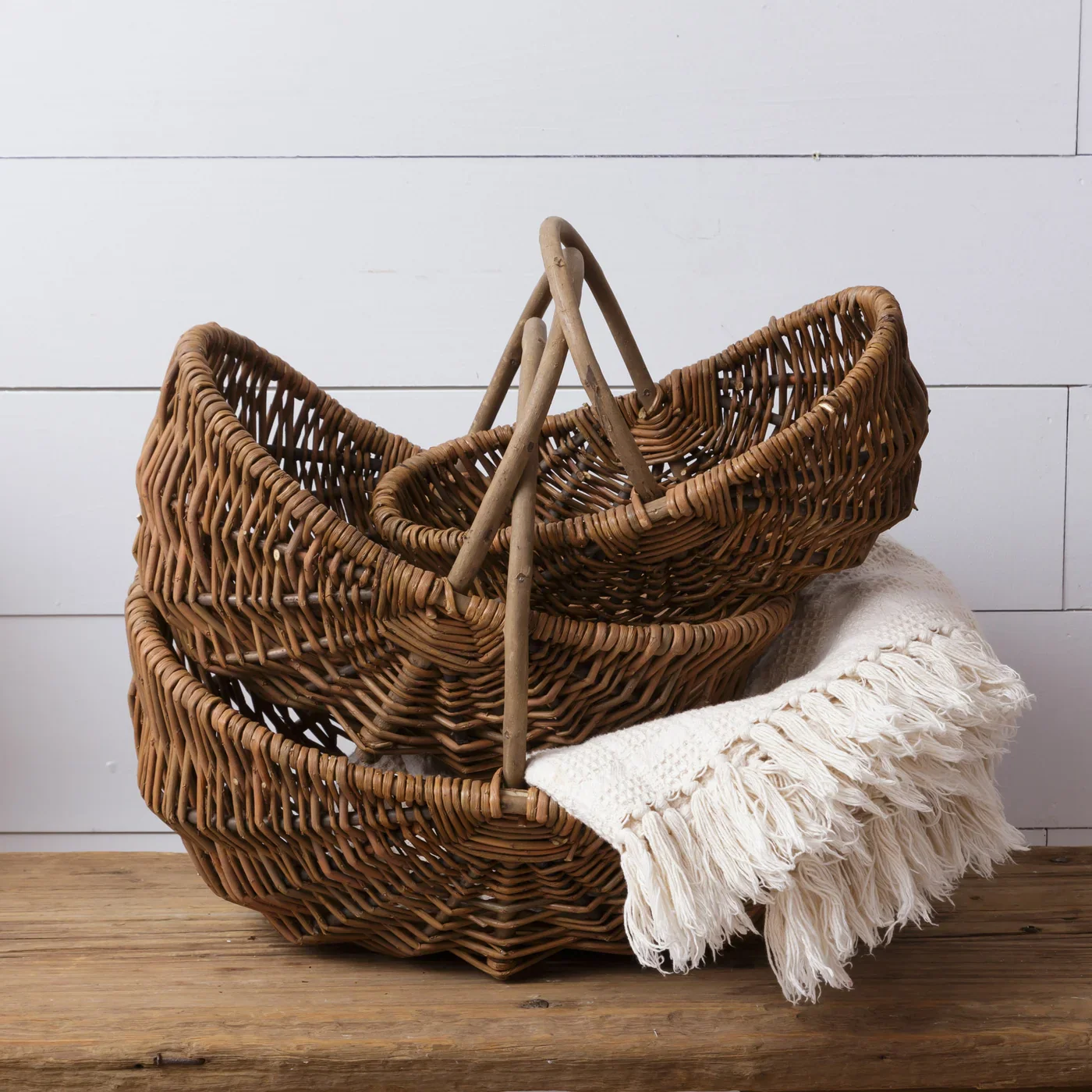 Set of 3 Natural Wicker Gathering Baskets