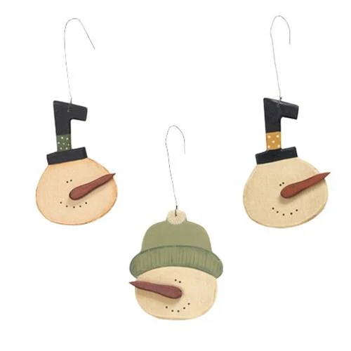 Set of 3 Painted Snowman in Hat Ornaments