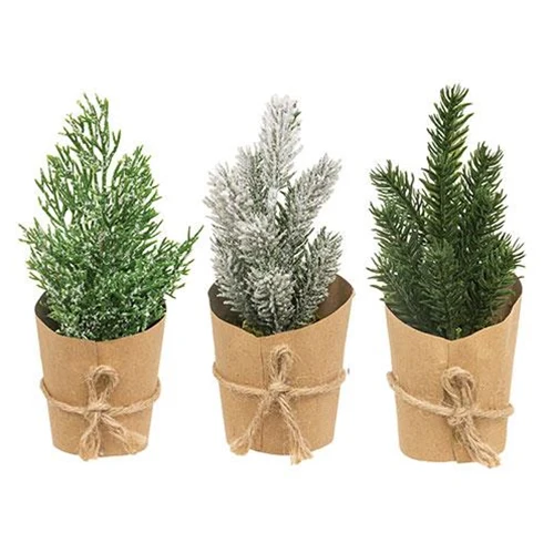 Set of 3 Paper Wrapped Mini Christmas Trees