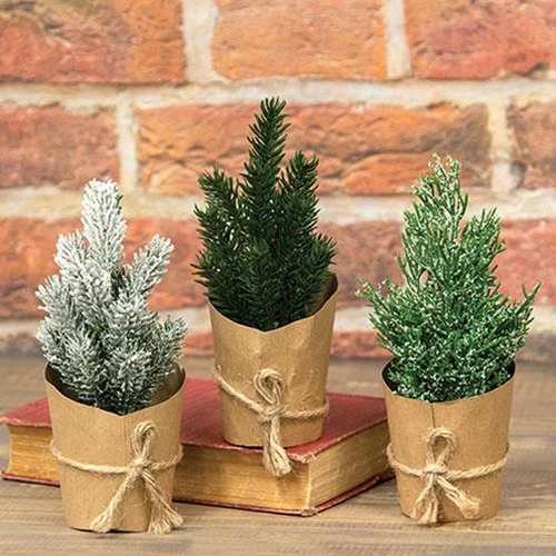 Set of 3 Paper Wrapped Mini Christmas Trees - Image 2