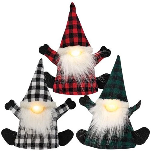 💙 Set of 3 Plaid Gnome Bottle Toppers LIGHT UP!