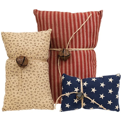 Set of 3 Primitive Americana Jingle Bell Decorative Pillows - Image 4