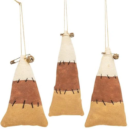 ๐ Set of 3 Primitive Stuffed Candy Corn Ornaments
