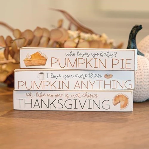💙 Set of 3 Pumpkin Pie Thanksgiving Mini Stick Tabletop Signs