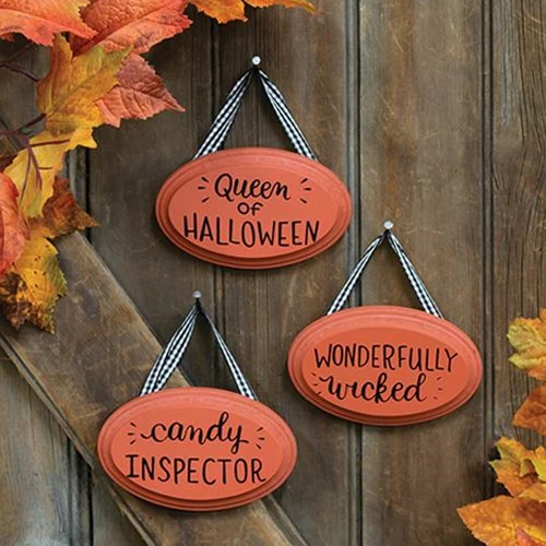 Set of 3 Queen of Halloween Wooden Ornaments
