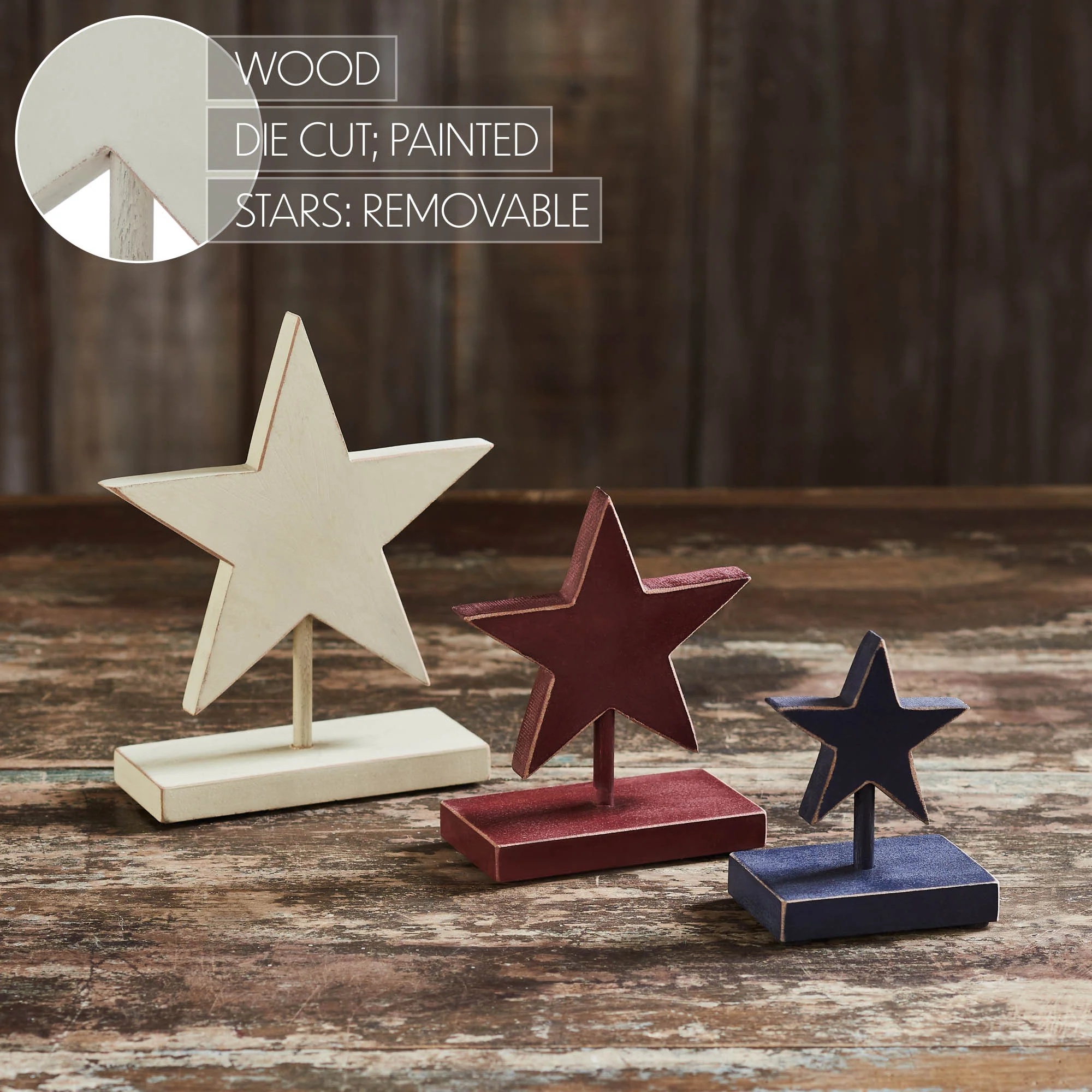 💙 Set of 3 Red White and Blue Wooden Star Sitters - Image 5