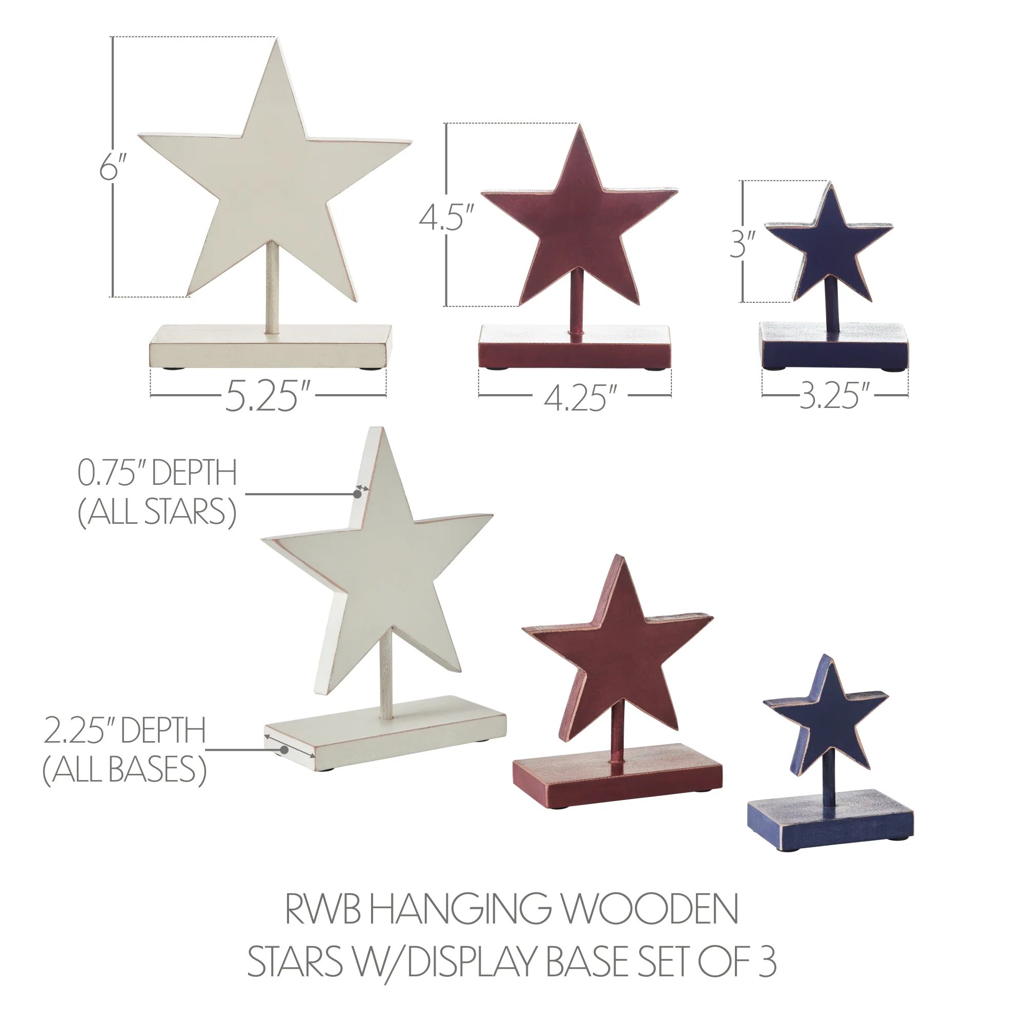 💙 Set of 3 Red White and Blue Wooden Star Sitters - Image 7