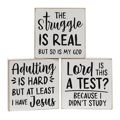 Set of 3 Religious The Struggle Is Real 4" Square Block Signs - Image 2
