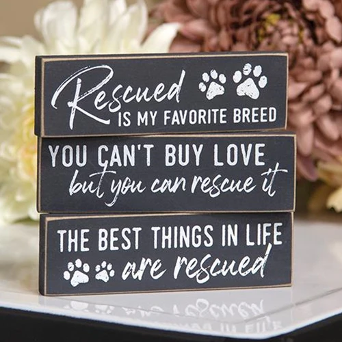 💙 Set of 3 Rescued Is My Favorite Breed Thin Mini Stick Blocks