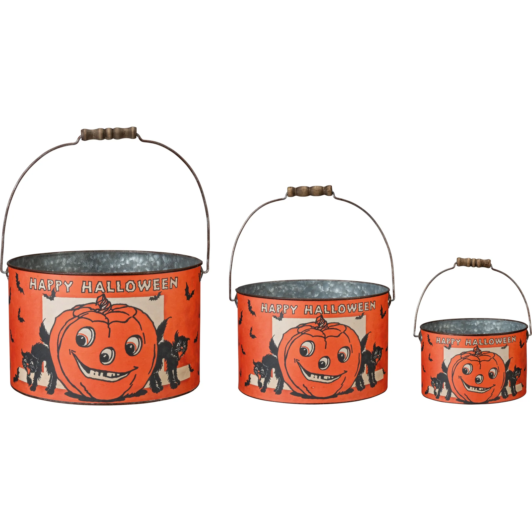 Set of 3 Retro Halloween Jack and Cat Bucket Set - Image 3