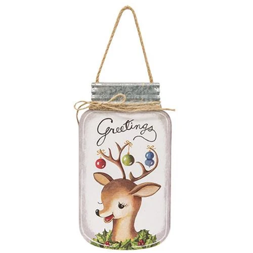 Set of 3 Retro Santa Deer Snowman Mason Jar Shaped 8" H Hangers - Image 4