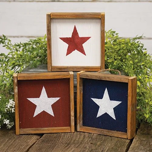 Set of 3 Rustic Wood Framed Hanging Star Block Signs 6.5" - Image 6