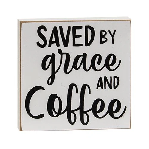 Set of 3 Saved by Grace and Coffee 4" Square Block Signs - Image 4