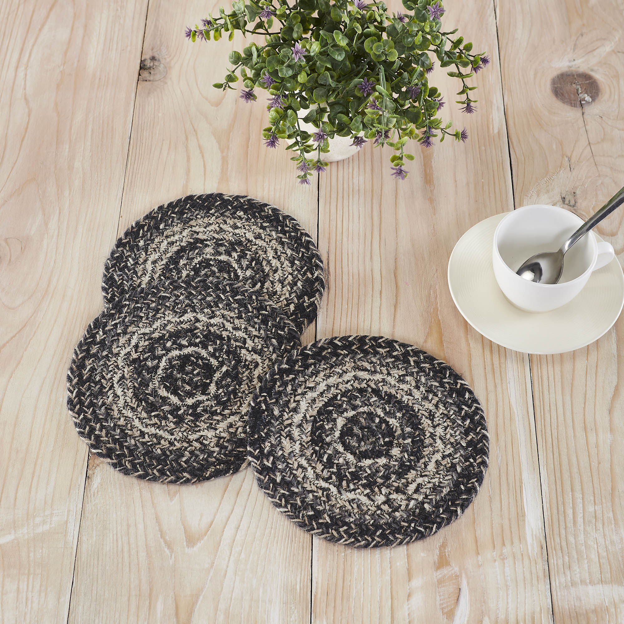 Set of 3 Sawyer Mill Black White 8" Jute Trivets