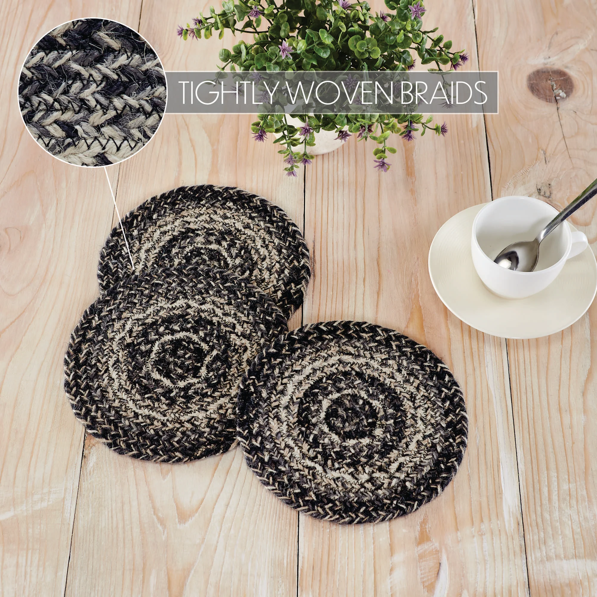 Set of 3 Sawyer Mill Black White 8" Jute Trivets - Image 4