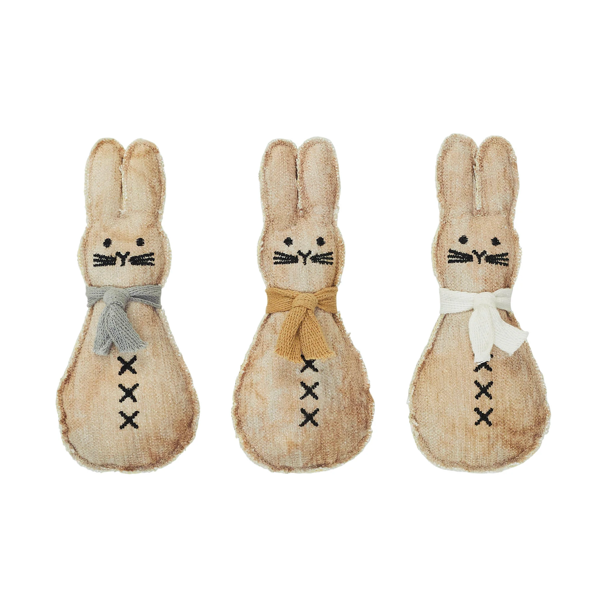DAY 10 ๐๐ท 20 DAYS OF BUNNIES Set of 3 Scarfed Primitive Bunny 6" Fabric Decor - Image 2