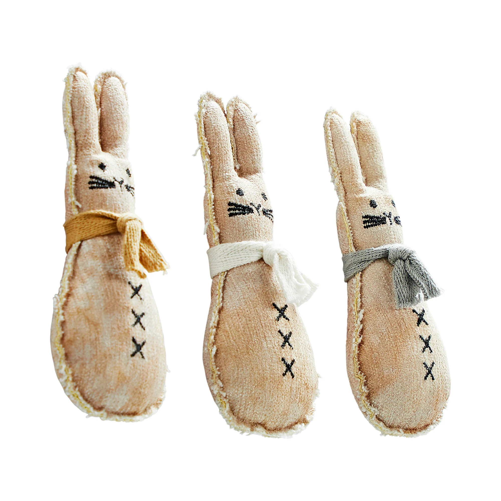DAY 10 ๐๐ท 20 DAYS OF BUNNIES Set of 3 Scarfed Primitive Bunny 6" Fabric Decor - Image 3