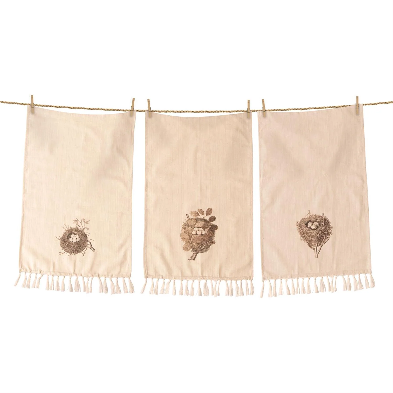 Set of 3 Sepia Bird Nests Tea Towels