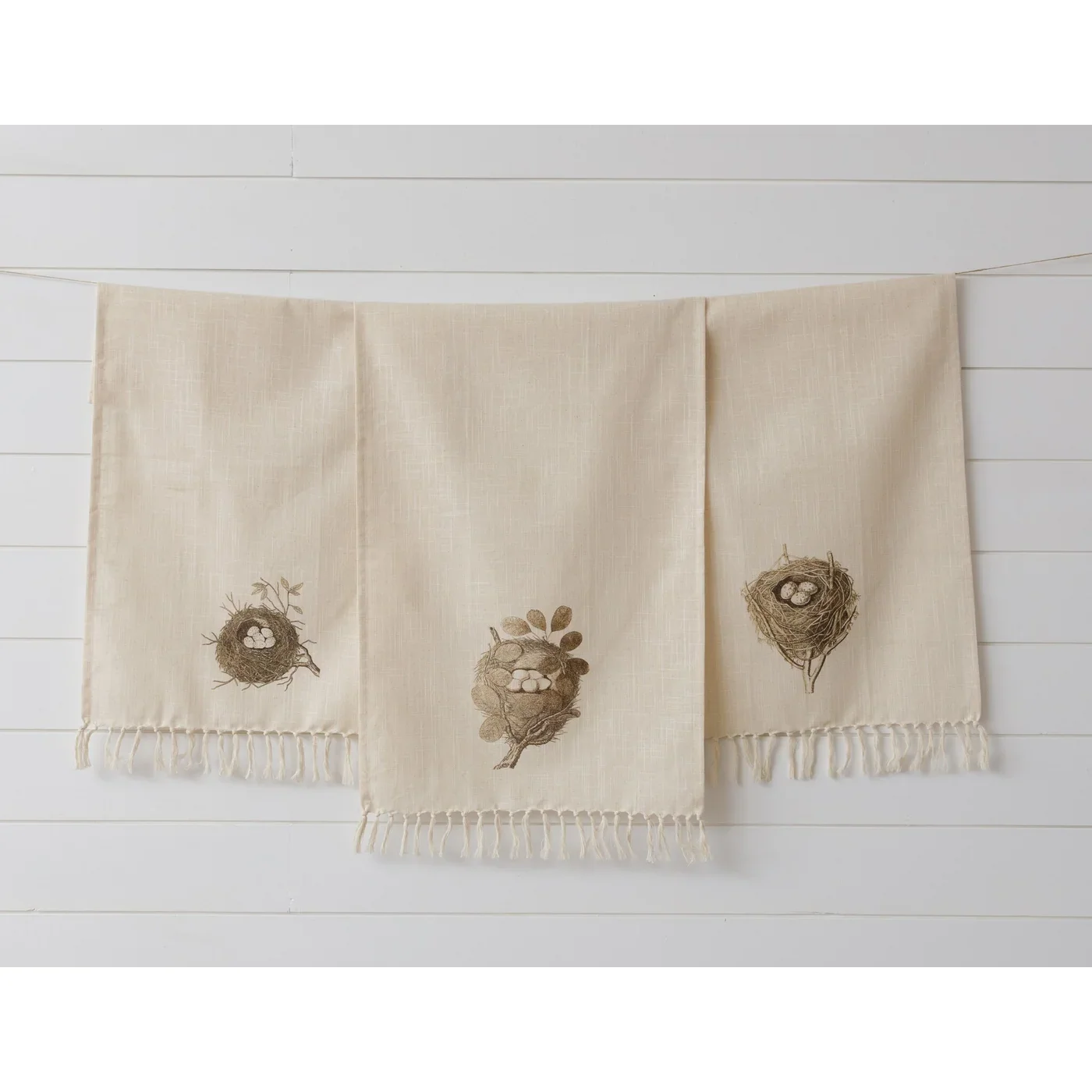 Set of 3 Sepia Bird Nests Tea Towels - Image 2