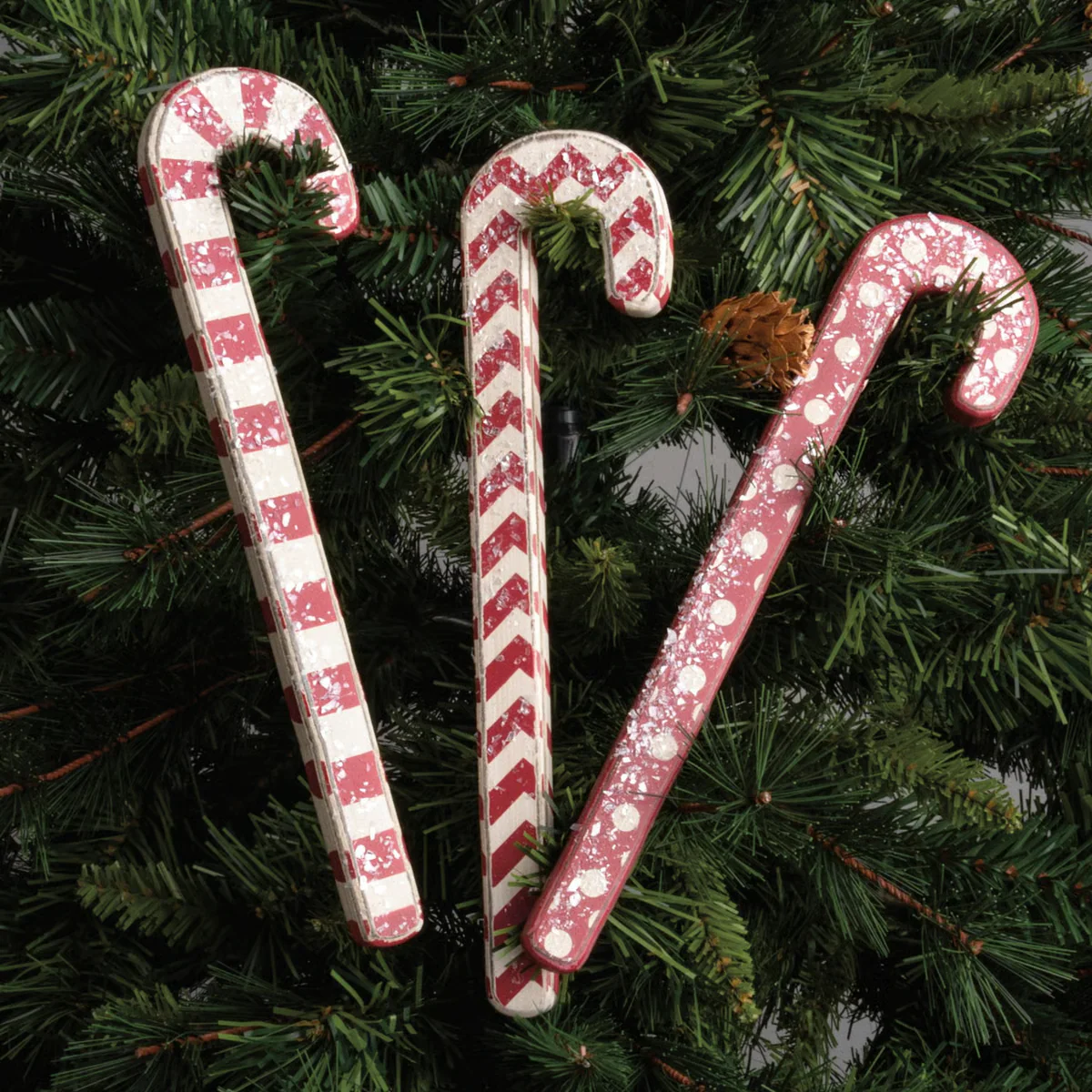 Set of 3 Snow Kissed Wooden Red Candy Canes 9" H