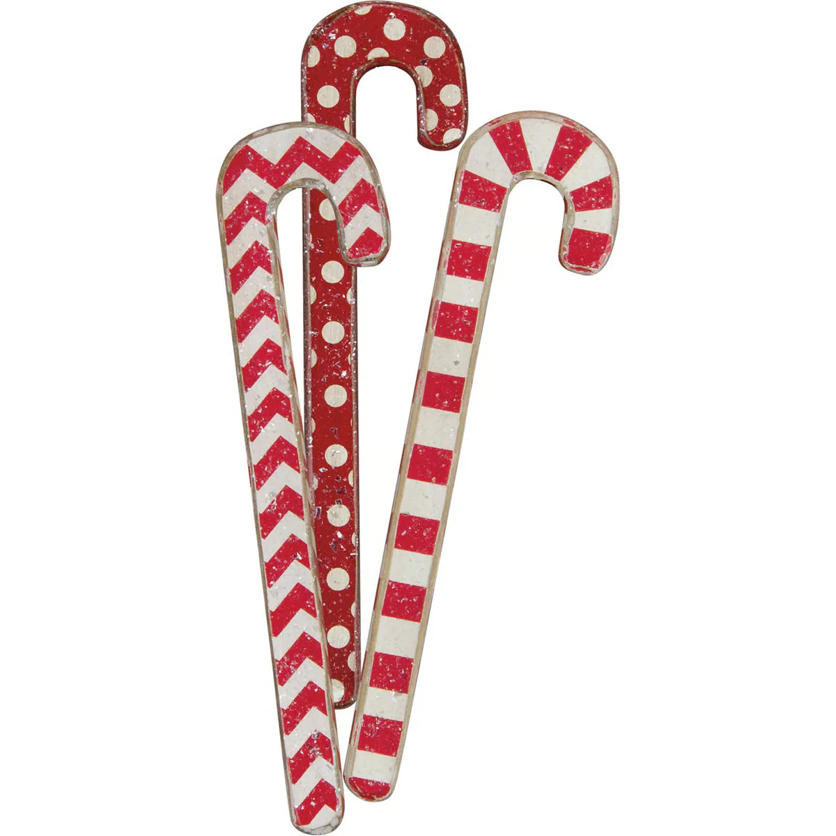 Set of 3 Snow Kissed Wooden Red Candy Canes 9" H - Image 2