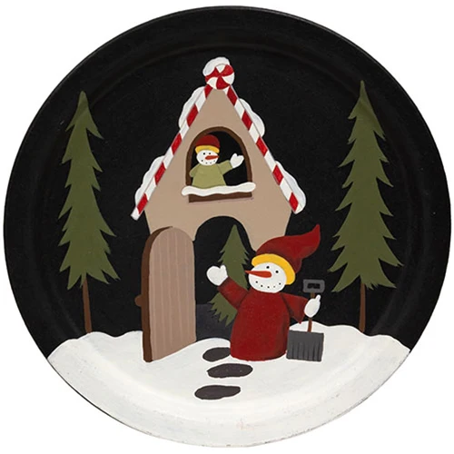 Set of 3 Snowman with Winter House 9.25" Decorative Plates - Image 2