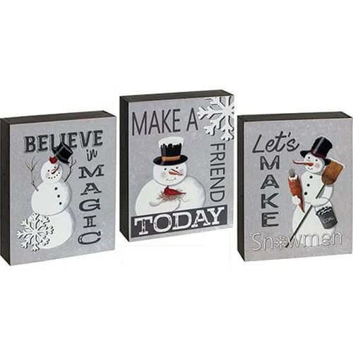 Set of 3 Snowmen Make A Friend Today 10" Box Signs