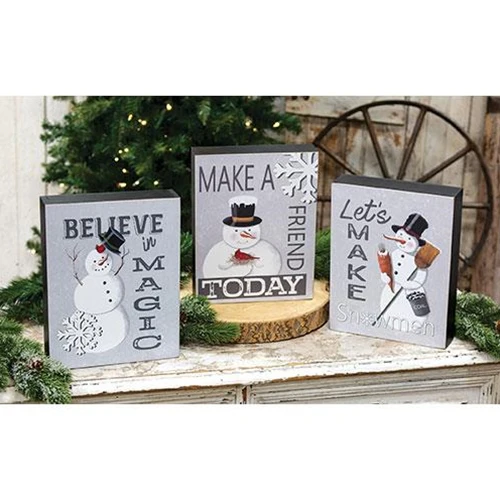 Set of 3 Snowmen Make A Friend Today 10" Box Signs - Image 5