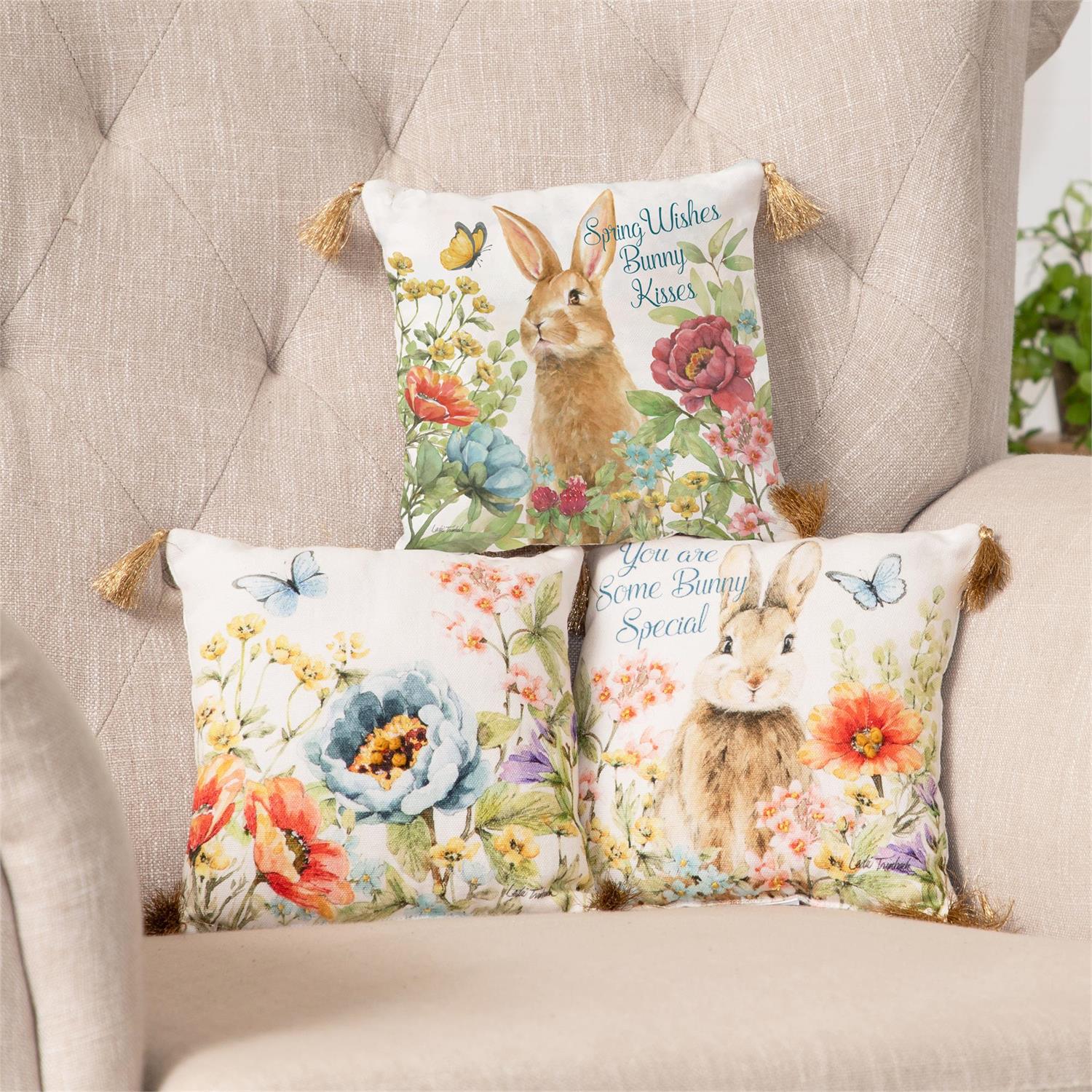 Set of 3 Spring Bunny 8" Mini Pillows