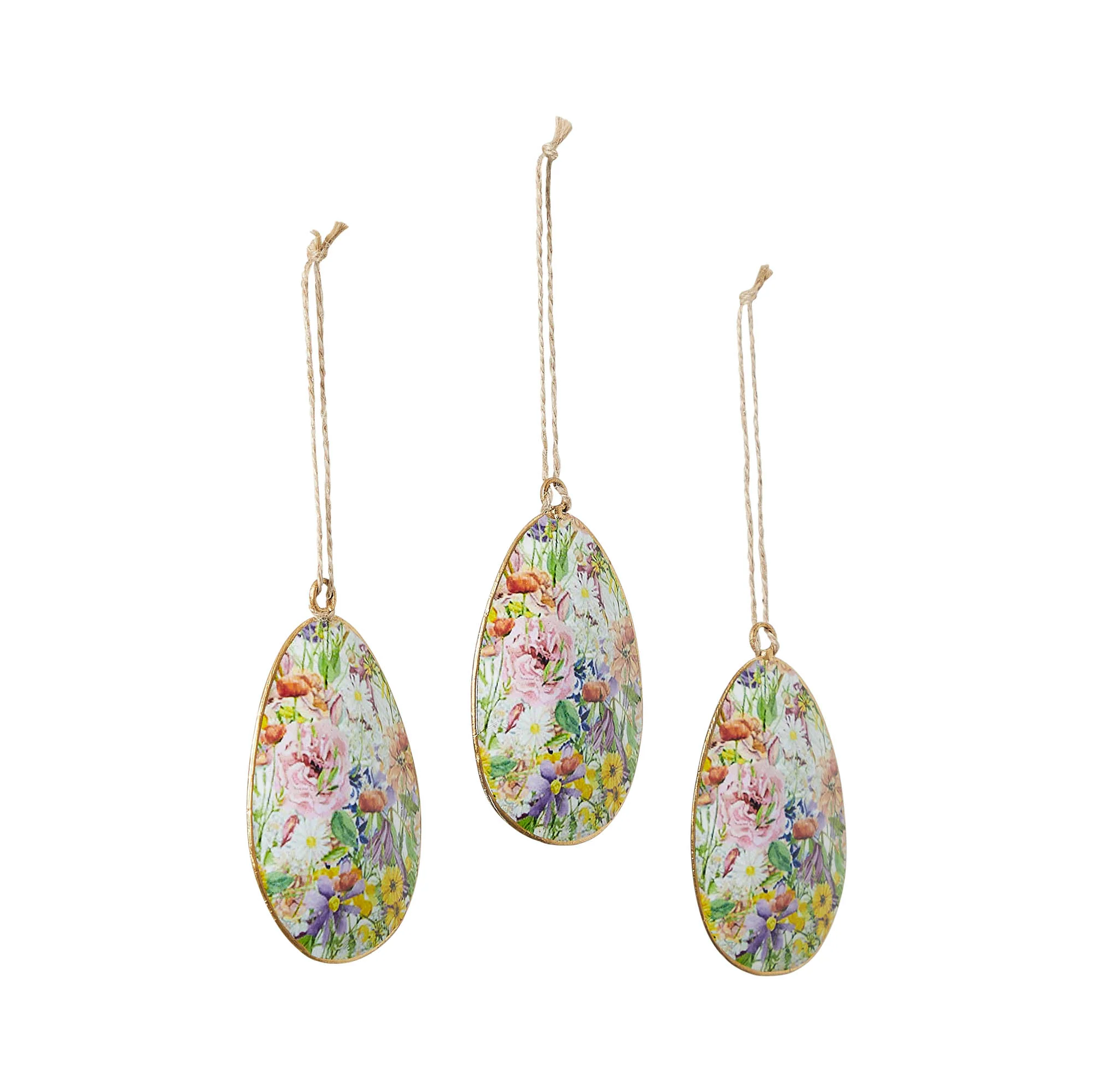 Set of 3 Spring In Bloom Metal Floral Egg Ornaments - Image 2