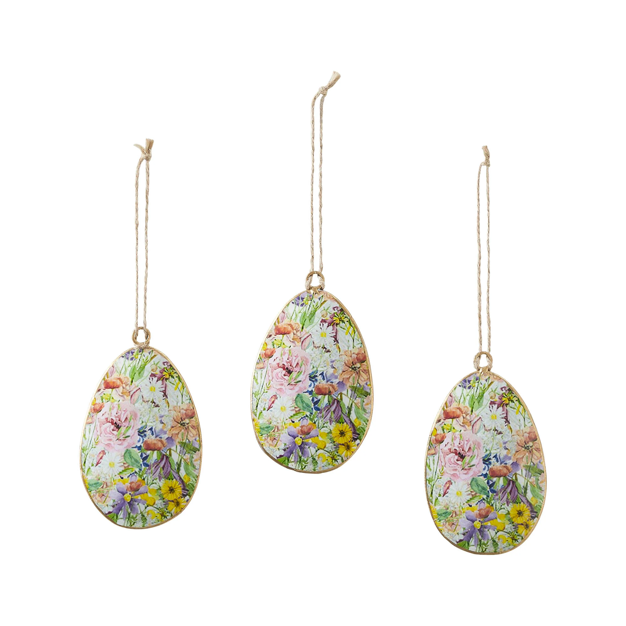 Set of 3 Spring In Bloom Metal Floral Egg Ornaments - Image 3