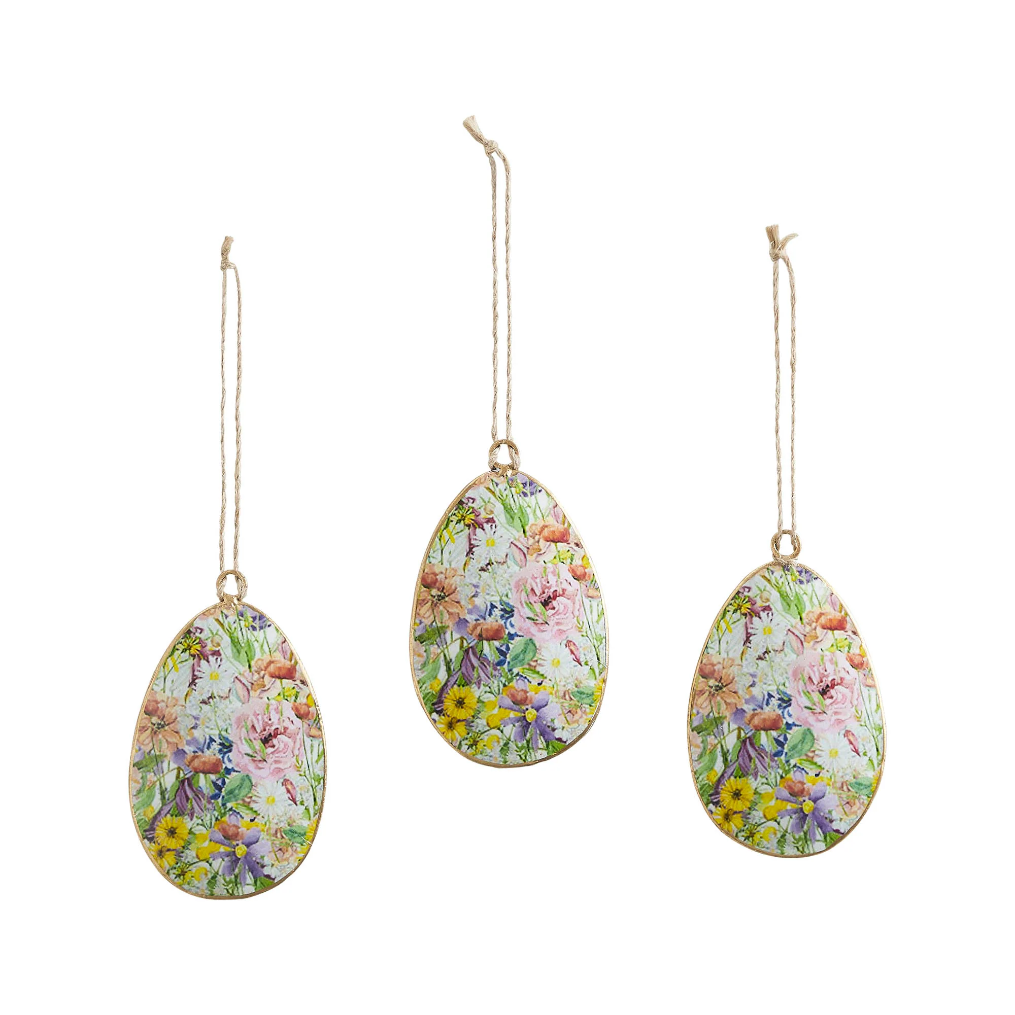 Set of 3 Spring In Bloom Metal Floral Egg Ornaments - Image 4