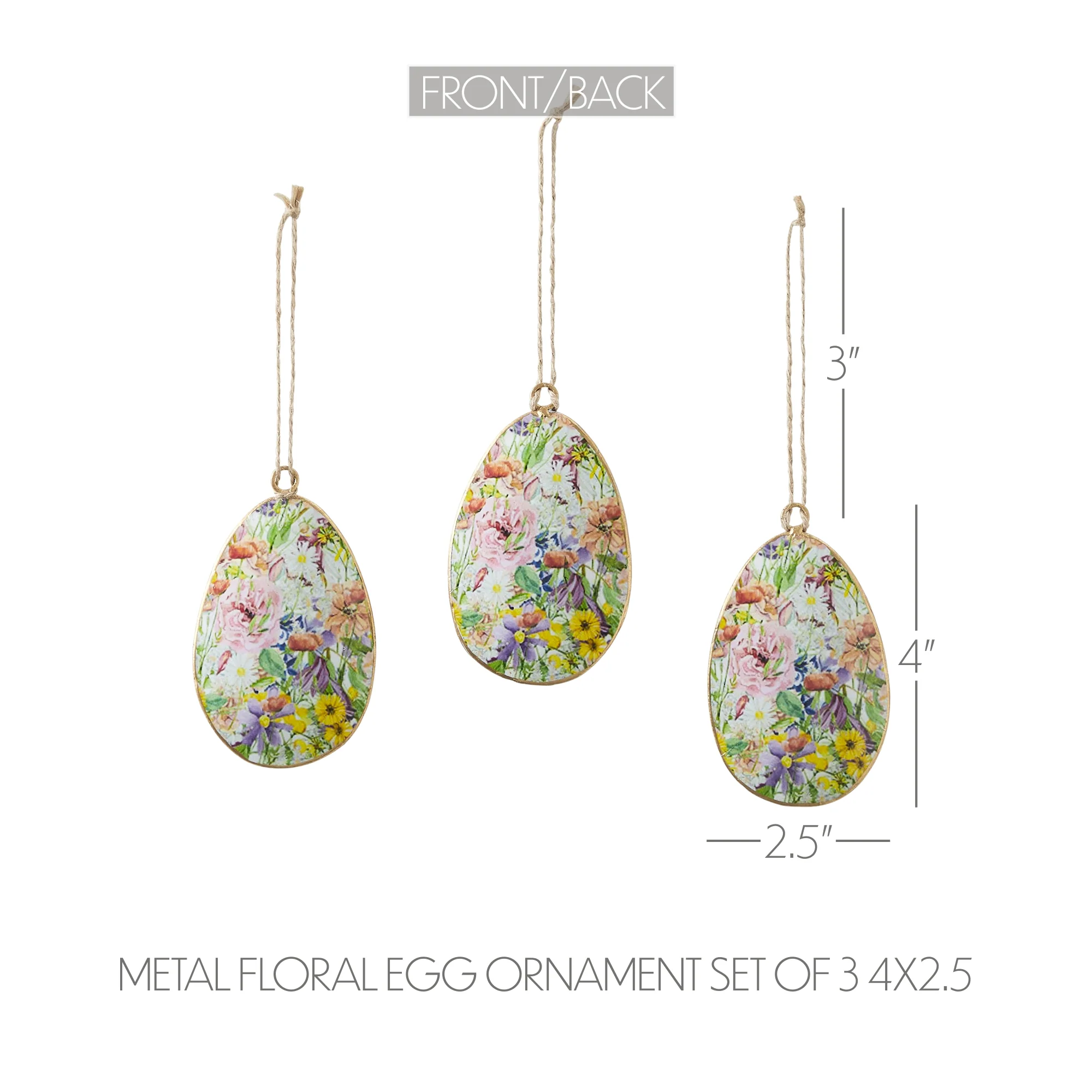 Set of 3 Spring In Bloom Metal Floral Egg Ornaments - Image 5