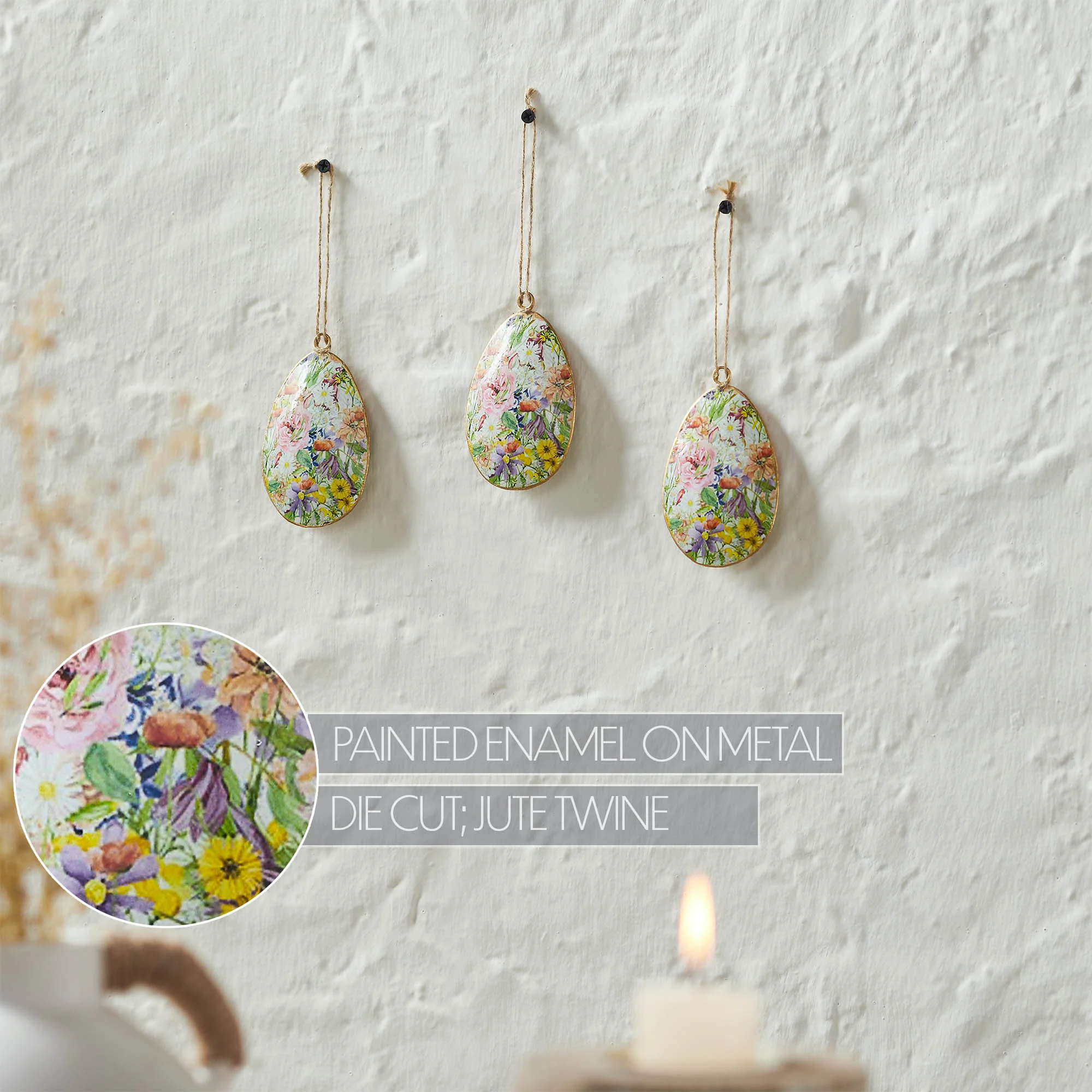 Set of 3 Spring In Bloom Metal Floral Egg Ornaments - Image 6