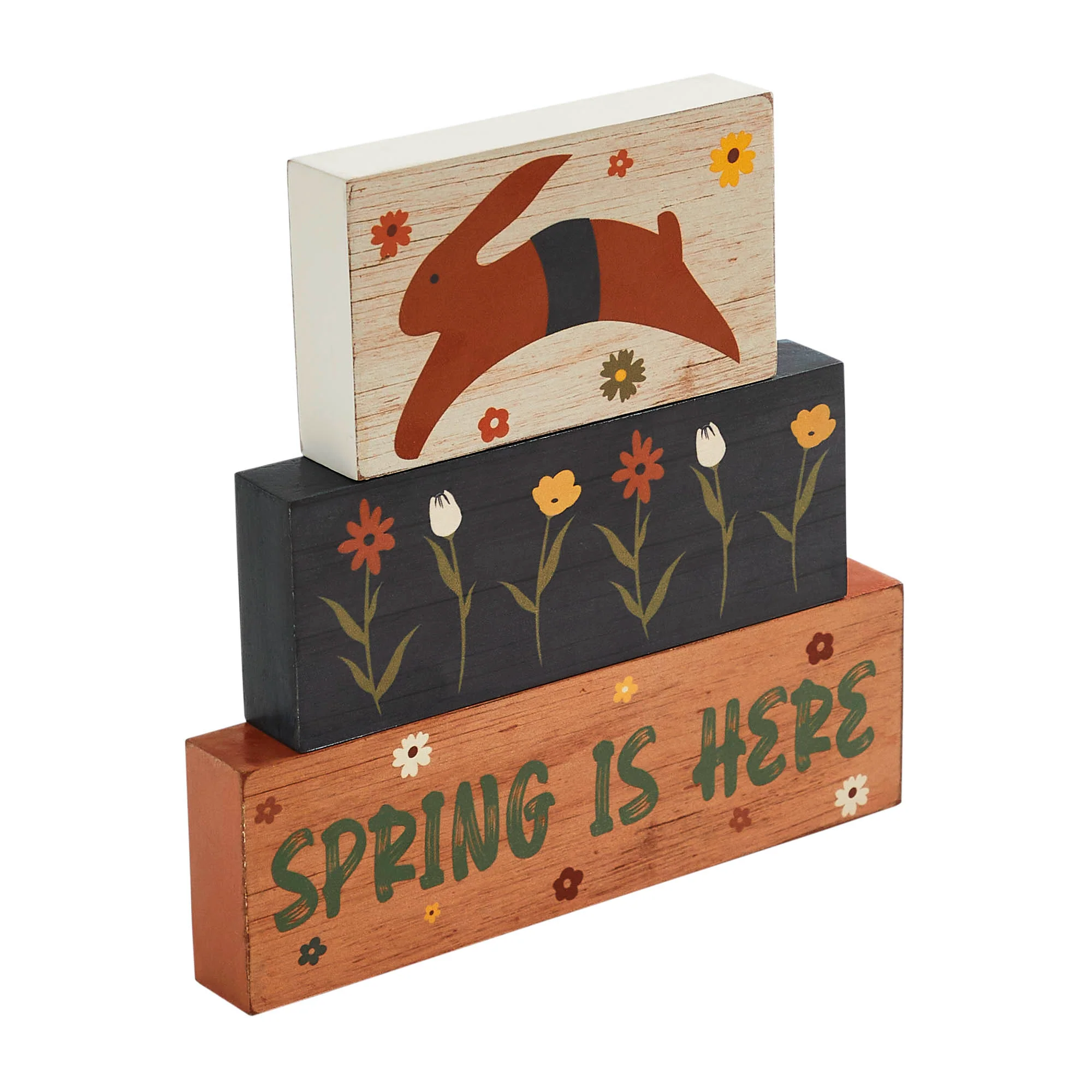 Set of 3 Spring Is Here Bunny with Flowers Block Signs - Image 3