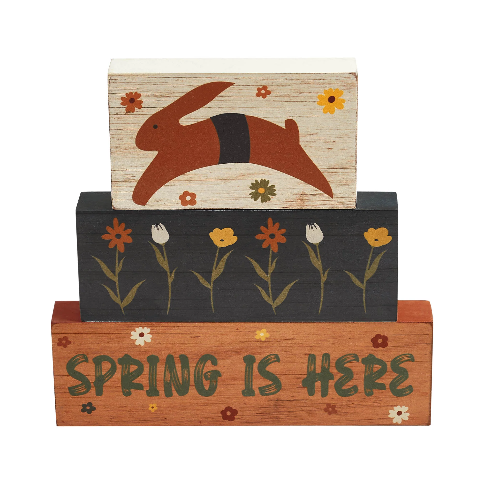 Set of 3 Spring Is Here Bunny with Flowers Block Signs - Image 4