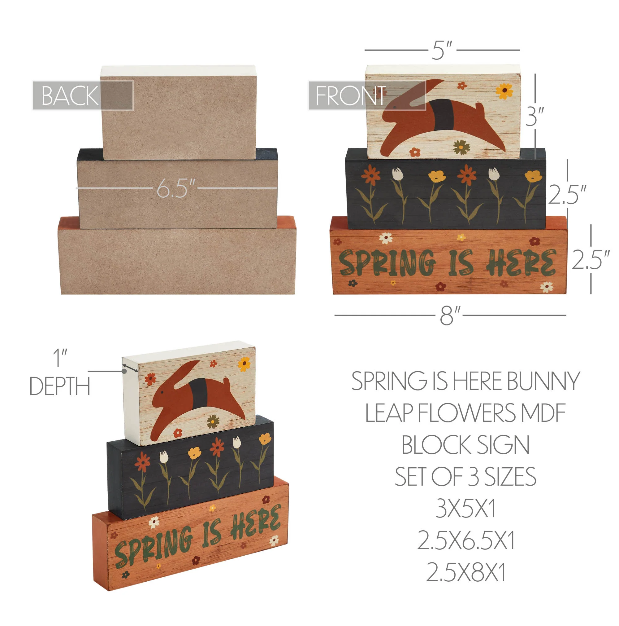 Set of 3 Spring Is Here Bunny with Flowers Block Signs - Image 6