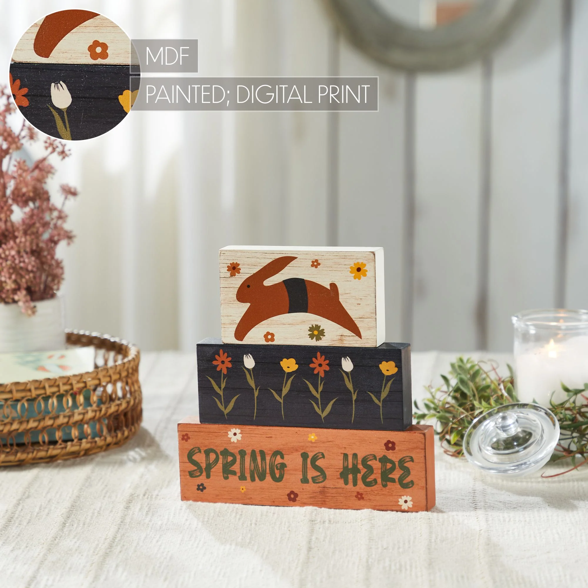 Set of 3 Spring Is Here Bunny with Flowers Block Signs - Image 7
