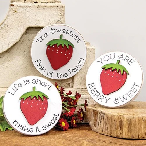 Set of 3 Strawberry Life is Short Mini Round Easel Signs