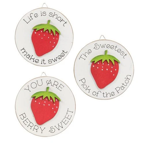 Set of 3 Strawberry Life is Short Mini Round Easel Signs - Image 2