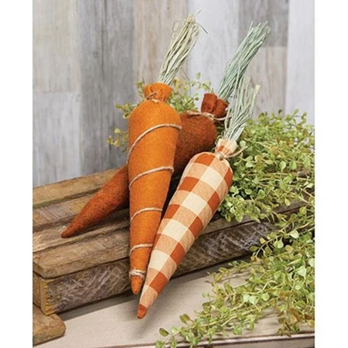 💙 Set of 3 Stuffed Orange Felt & Buffalo Check Carrots - Image 2